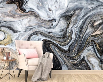 Gold Black Marble Vinyl Wallpaper: Modern Art Wall Mural