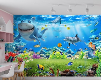 Large Blue Dolphin Wall Decals - Under The Sea Ocean Theme Stickers For Kids Room