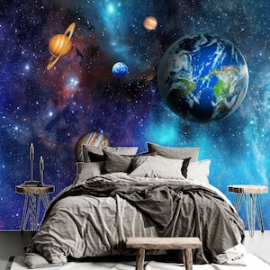 Planets Galaxy Wallpaper: Modern Nursery Room Decor
