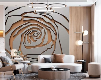 Grijs 3D-roze behang: moderne bloemenmuurschildering