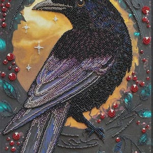 Black Raven Bead Embroidery Kit, Beading Pattern with Beads