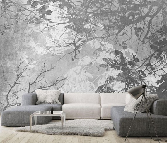 Ramas grises Papel pintado de árbol Decoración de pared moderna Vinilo  abstracto Papel pintado fotográfico de primera calidad Murales de pared  grandes -  España