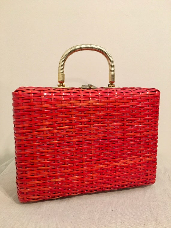 Vintage Red Wicker Purse/ Vintage Purse/Vintage Ha