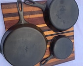 Vintage Set of 3 Unmarked Wagner Ware Cast Iron Skillets Sizes 3 6 and 8