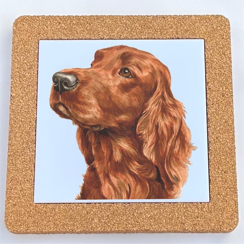 Irish Setter - Marble Coasters & Trivet | Handmade | Home | Gift | Tea | Coffee | Wine | Drink Mats | Artwork | Durable | Beer Mat | ceramic/cork trivet