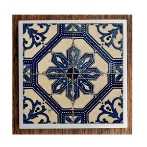 Antique Pattern Blue 1 - Mediterranean Mosaic - Porcelain Design Trivet (choice of 1-6) | Handmade | Home Casserole Dish | Hot Plates | Pots