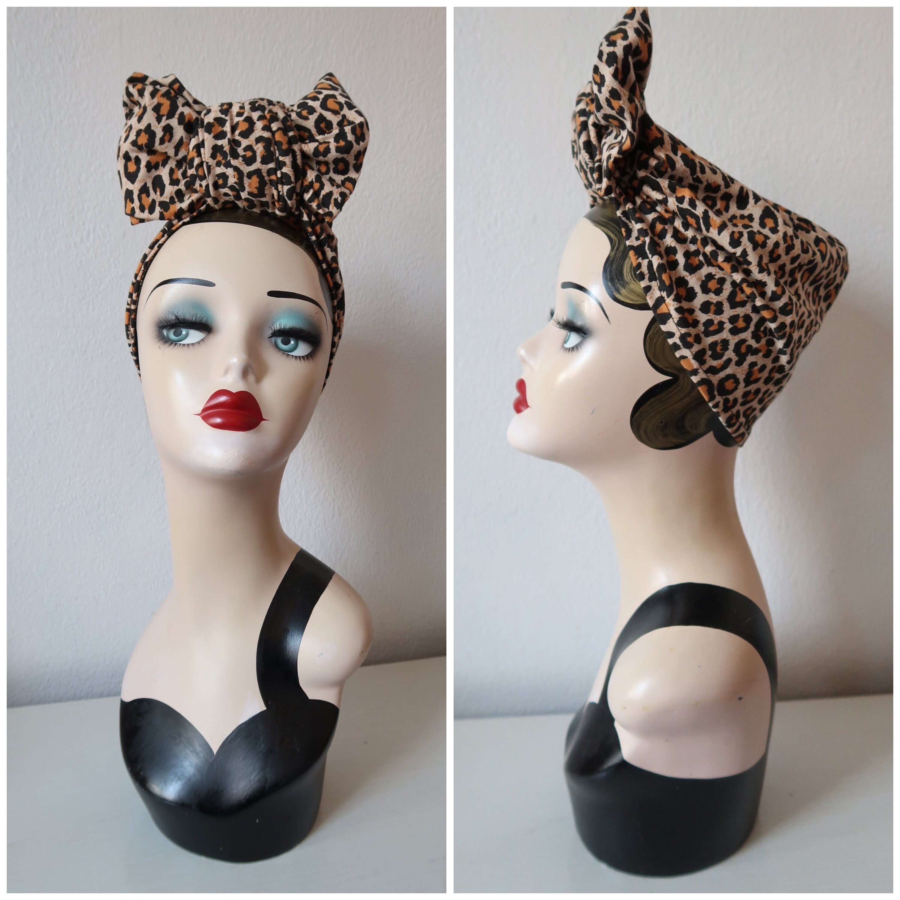 Leopard Print (full Coverage) 1940s Pre-tied Stretchy Turban  display picture 2