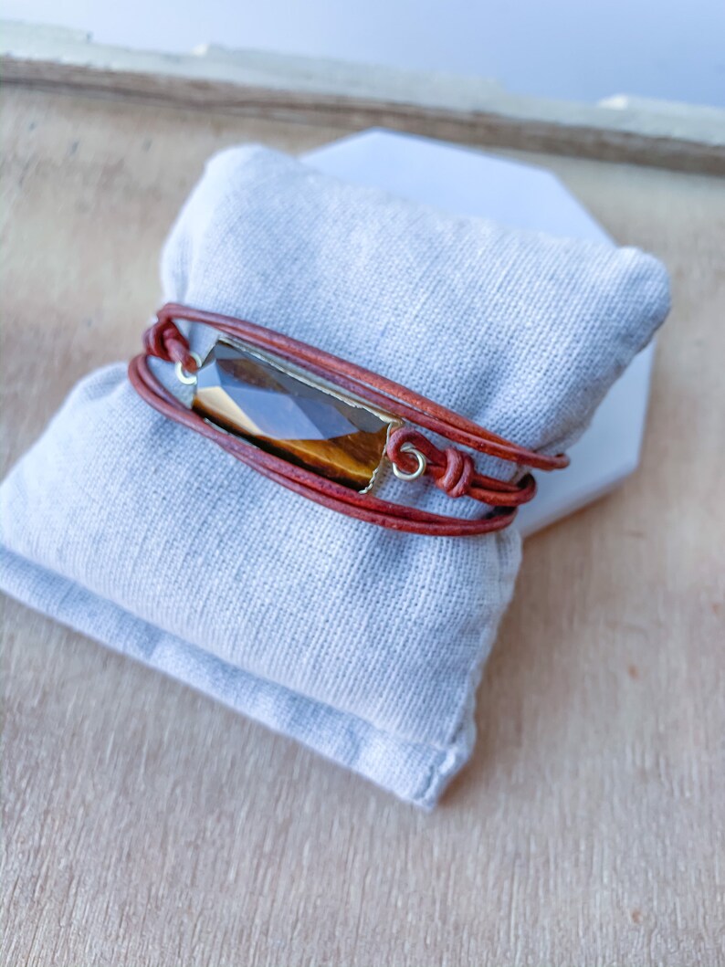 Leather and Tigers Eye Wrap Bracelet