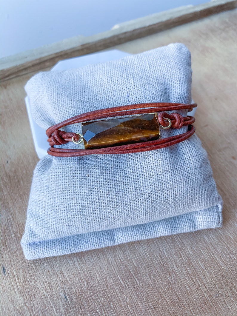Leather and Tigers Eye Wrap Bracelet