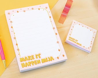 Make It Happen Mija Spanglish Notepad & Blank Sticky Notes - Stationery, Latina Gifts, Graduation, Promotion, Jefa