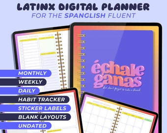 Latina Digital Planner | English & Spanish | Undated Colorful | iPad GoodNotes 5 Noteshelf PDF Stickers Spanglish