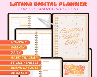Latinx Digital Planner | English & Spanish | Undated Pastel Peach | iPad GoodNotes 5 Noteshelf PDF Stickers Spanglish