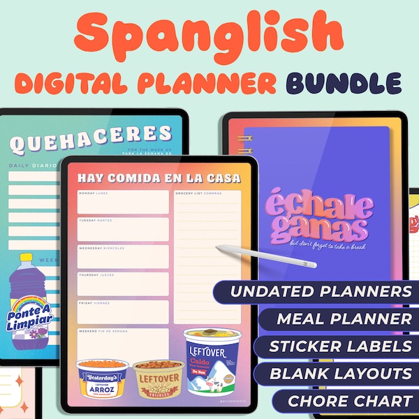 Ultimate Spanglish Digital Bundle | Latina, Bilingual, Undated Planners, Planner Sheets, Stickers | iPad GoodNotes 5 Noteshelf PDF Spanglish