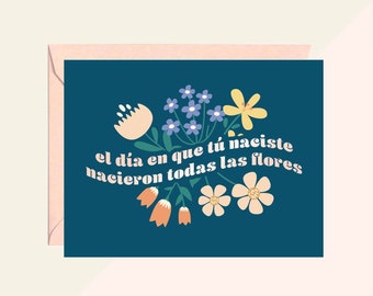 Las Flores Birthday Card: Spanish Floral Print with Blush Envelope