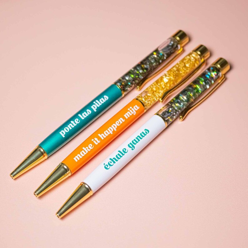 Échale Ganas Glitter Pen Set | Latina Gifts, Graduation, Promotion, Birthday, Mother's Day, Self Love, Spanish, Spanglish, Latine, Confetti 