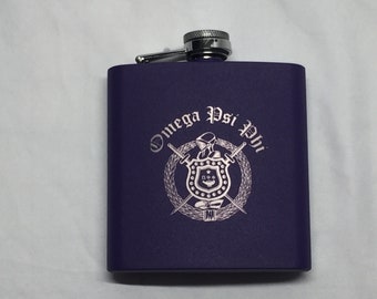 Omega Psi Phi  "6oz Powder Coated" Purple Current Shield Flask