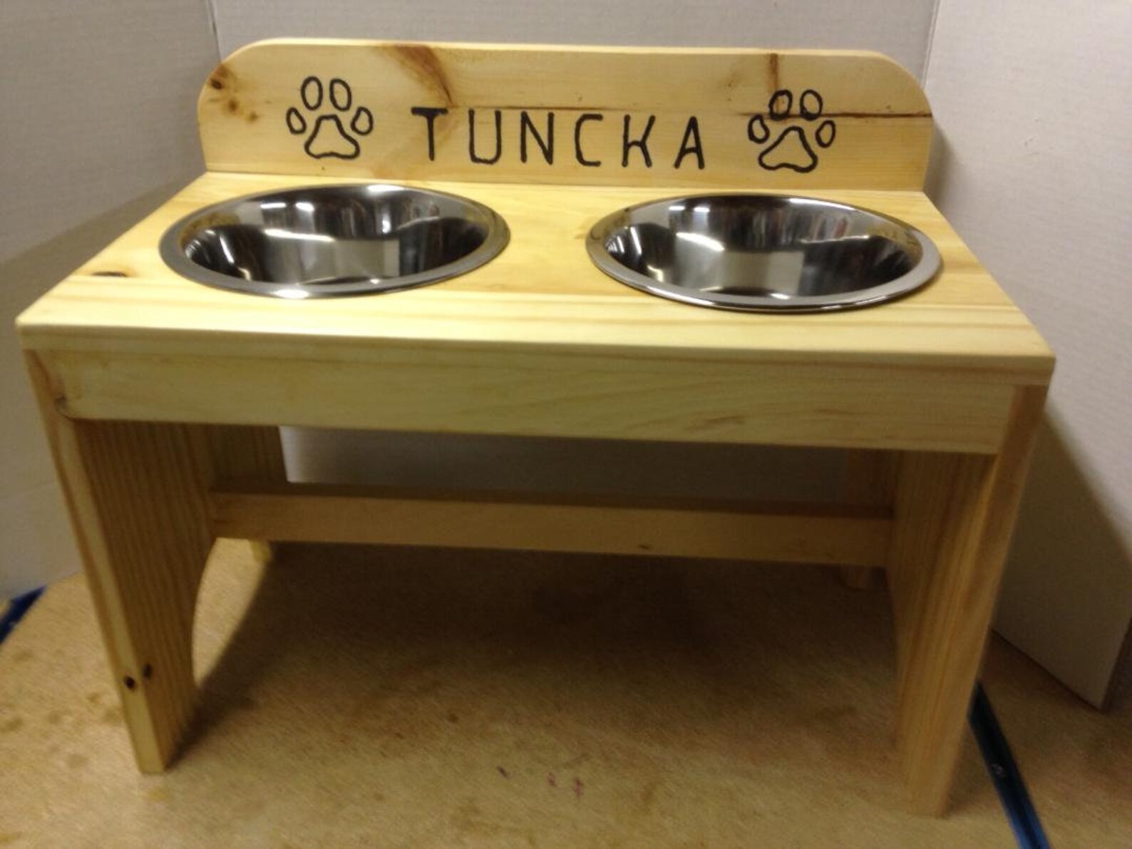 2 Bowl Raised Pet Feeder With Bowls and Backsplash Dog Feeder Etsy
