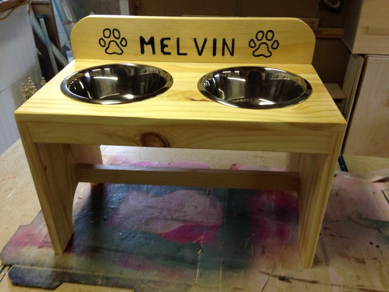 2 bowl raised pet feeder with bowls and backsplash dog feeder Etsy