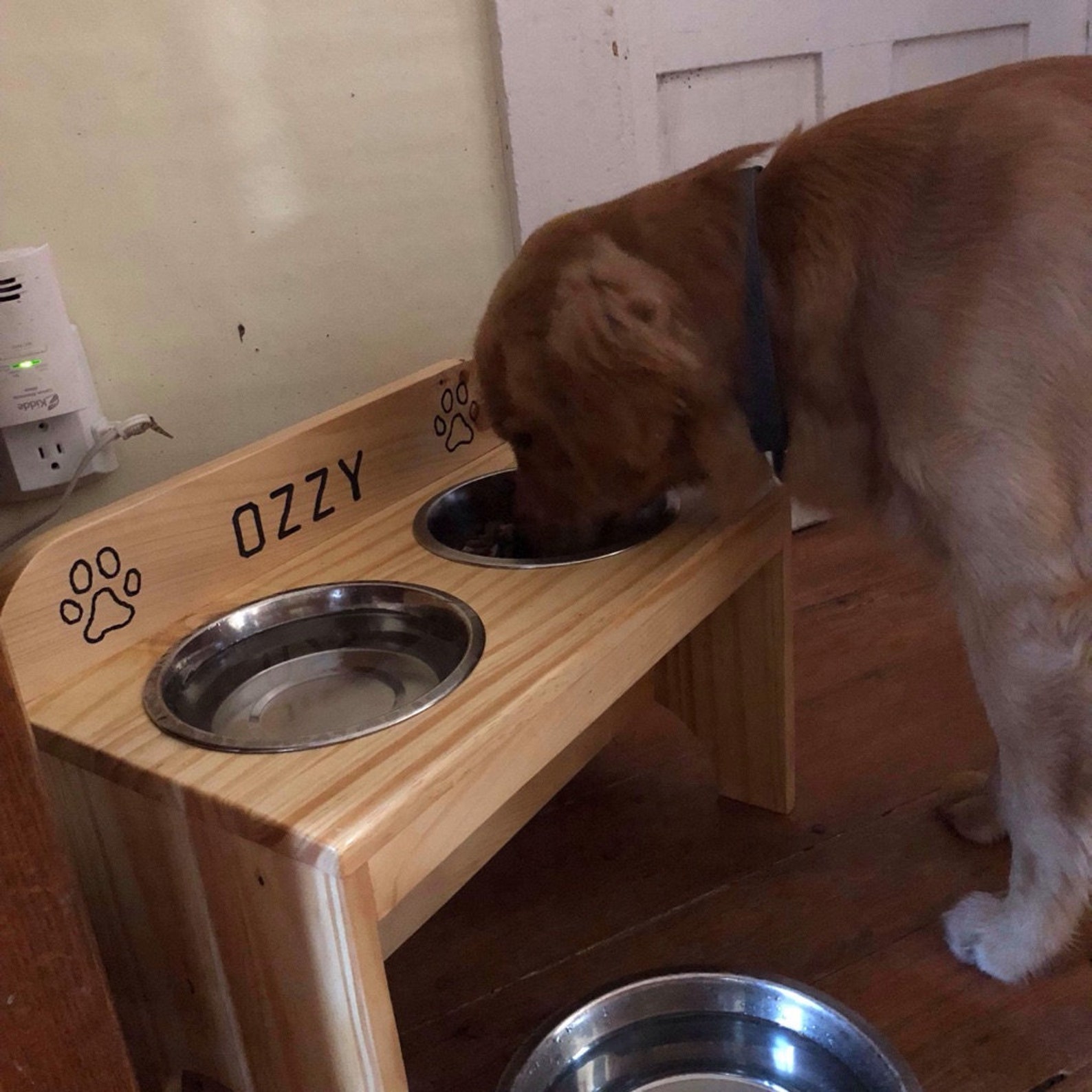 2 Bowl Raised Pet Feeder With Bowls and Backsplash Dog Feeder Etsy