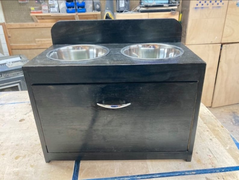 Two Bowl Raised Pet Feeder With Storage Two Bowl Feeder With Etsy