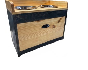 Comedero elevado para mascotas con cajón de almacenamiento: diseño de dos cuencos