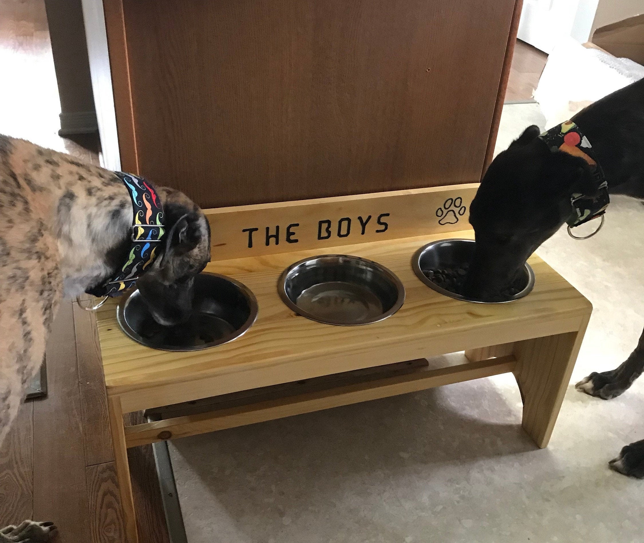 Elevated 3-Bowl Dog Feeder: Personalized Wooden Pet Stand