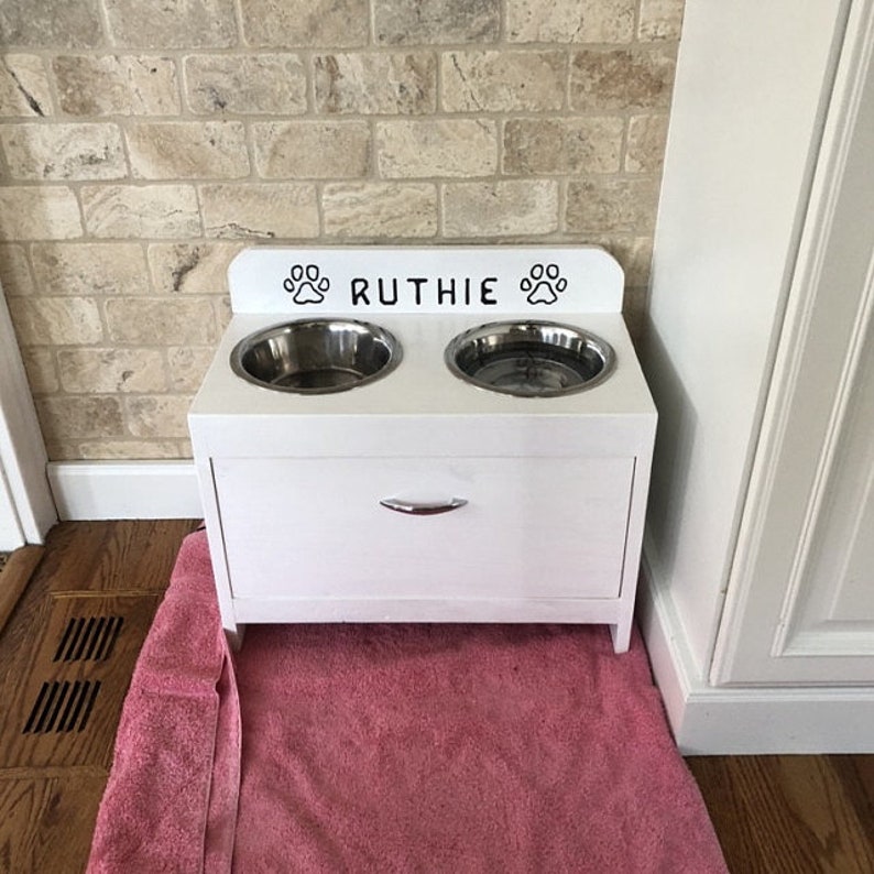 Two Bowl Raised Pet Feeder With Storage Two Bowl Feeder With Etsy