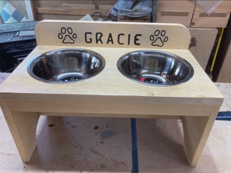 2 Bowl Raised Pet Feeder With Bowls and Backsplash Dog Feeder Etsy