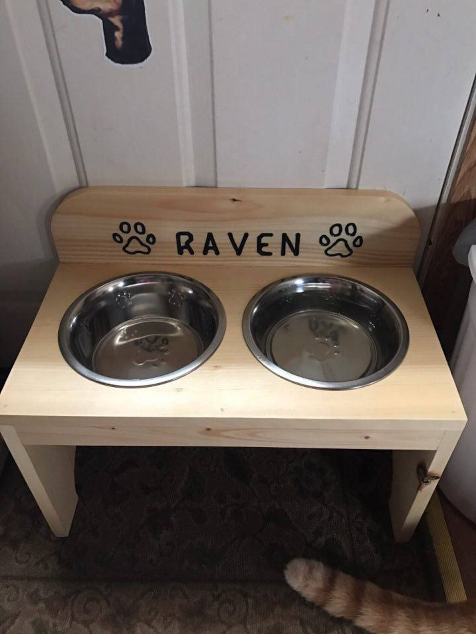 2 Bowl Raised Pet Feeder With Bowls and Backsplash Dog Feeder Etsy