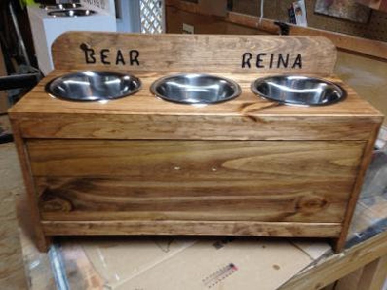 3 Bowl Feeder With Storage Pet Feeder With Storage Pet Etsy