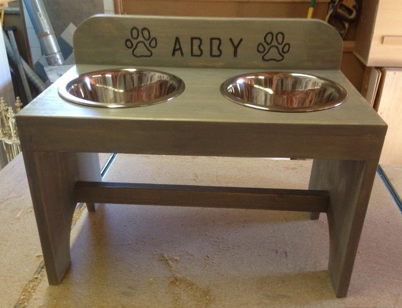 2 Bowl Raised Pet Feeder With Bowls and Backsplash Dog Feeder Etsy