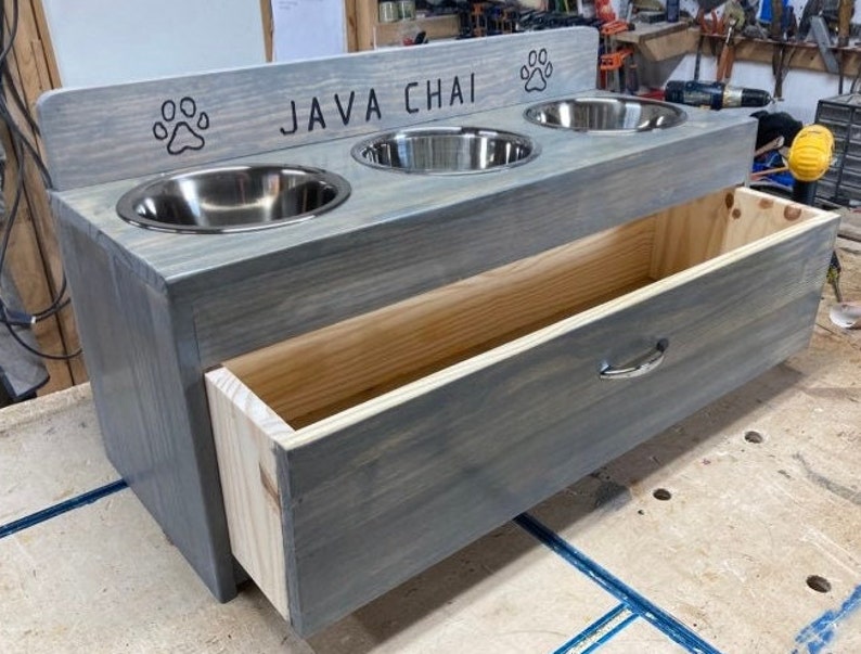 3 Bowl Feeder With Storage Pet Feeder With Storage Pet Etsy