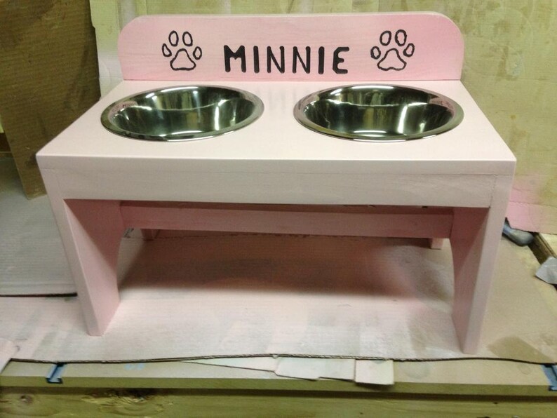 2 Bowl Raised Pet Feeder With Bowls and Backsplash Dog Feeder Etsy