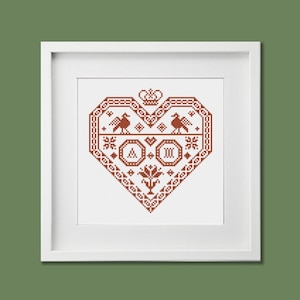 Red Love Heart Cross Stitch Sampler PDF Chart