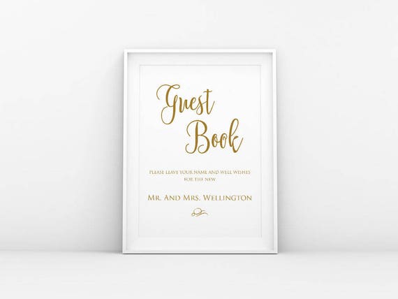 gold guest book sign template editable wedding guestbook sign etsy