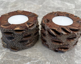Banksia Tea Light Candle Holders With Natural Live Edge - Set Of 2