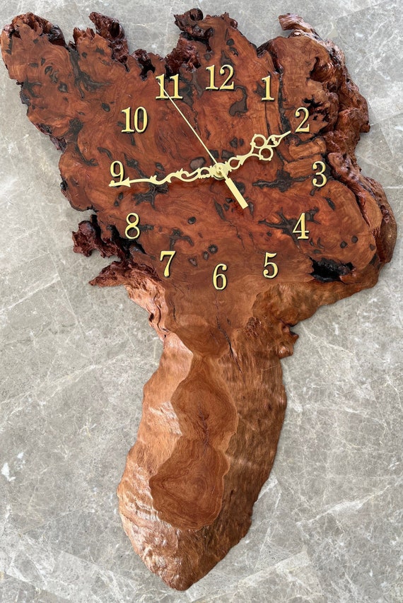 Red Gum Burl Wall Clock With Natural Live Edge Etsy
