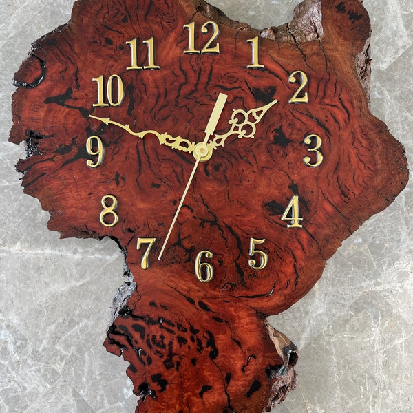 Red Gum Burl Wall Clock With Natural Live Edge
