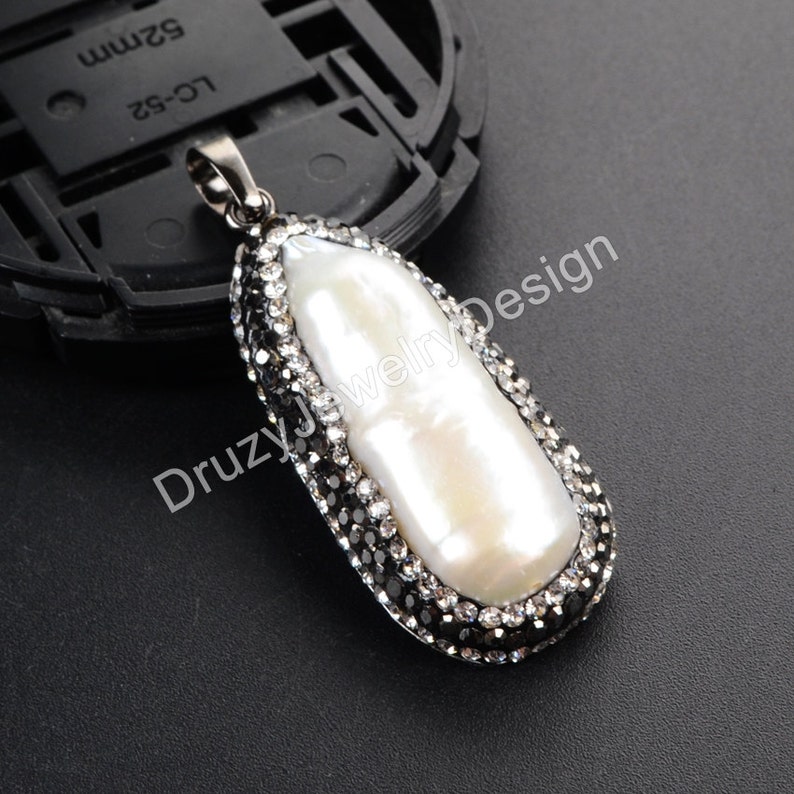 Oval Pendant,Pearl Pendant,Zircon Pendant Bead,pave pearl,Black Pave Pearl,Freshwater Pearl,JD323-JB