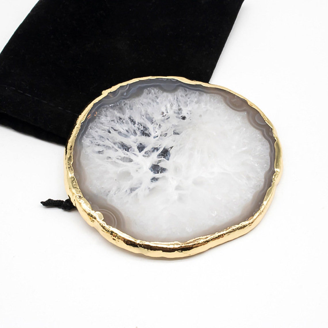 Natural Rose Quartz Coasters Slice Agate Coasters Gold Etsy