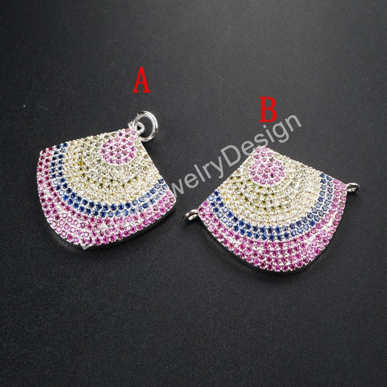 3pieces or 5pieces,CZ Pendant,Cubic Zirconia Pendant,Fan Connector,CZ Micro Pave Connector,Fan Pendant,WX118