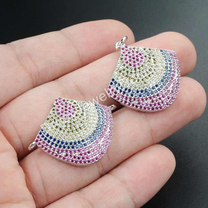 3pieces or 5pieces,CZ Pendant,Cubic Zirconia Pendant,Fan Connector,CZ Micro Pave Connector,Fan Pendant,WX118
