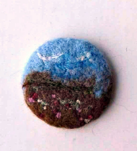 Needle Felted Brooch round felt nature spring landscape picture pin brooch wool coat scarf rustic broach spring fashion felt jewelry