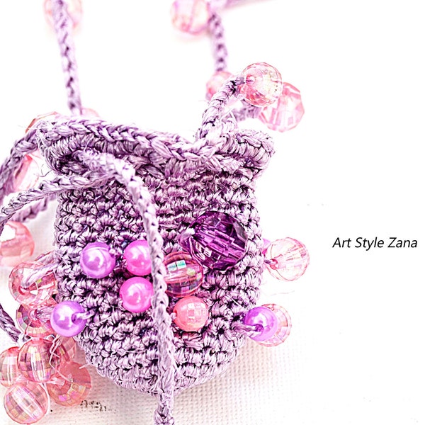 Crochet Crystal Pouch Necklace, Medicine Bag, Necklace Stone Holder, Amulet  Bag, Small/Purple Crystal Holder