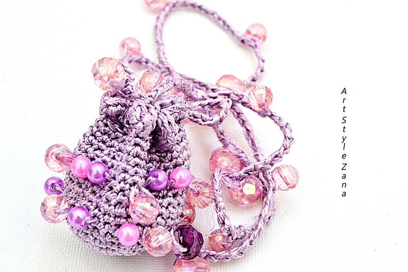 Crochet Crystal Pouch Necklace Medicine Bag Necklace Stone Etsy