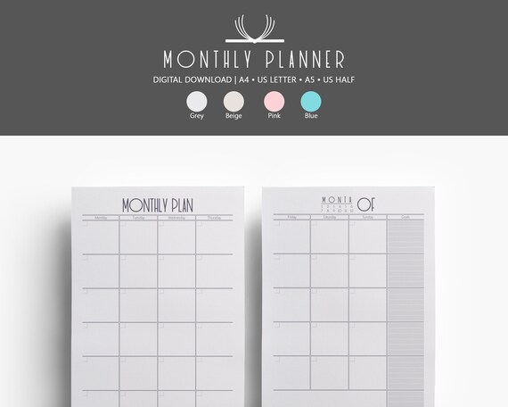 Basic Monthly Planner Printable Half Size A4 Calendar