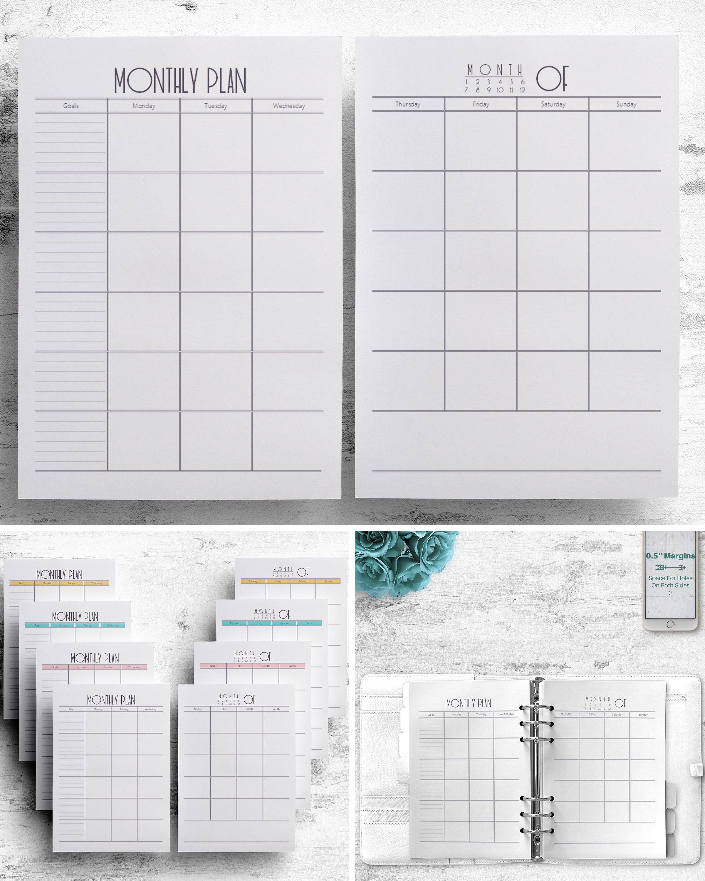 Basic Monthly Planner Printable Half Size A4 Calendar