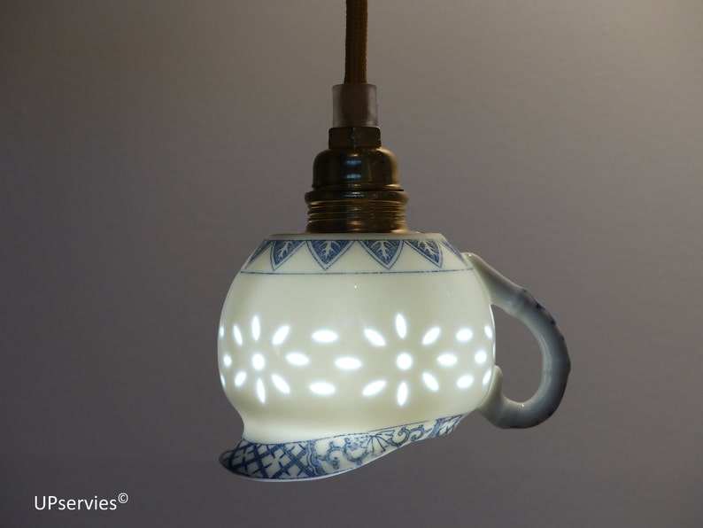 Funny Small Pendant Light Made From Vintage Chinese Milk Jug With Grains Of Rice