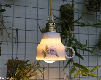 Upcycled vintage coffee cup lamp with blue anemone flowers from J. Kronester Bavaria