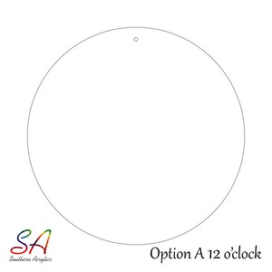 Op de afbeelding: Een witte lege cirkel met een klein gaatje bovenaan. De tekst "Option A 12 o'clock" staat onder de cirkel.